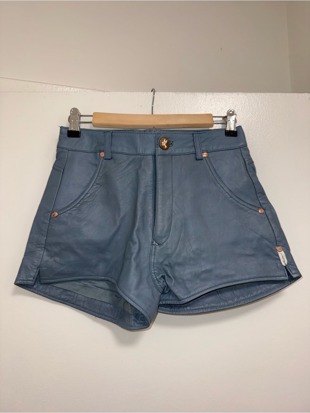 One Teaspoon Blue Leather High-Rise Women’s Shorts